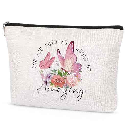 SEAOYOAZO Flower butterfly Gifts for Women Inspirational Gifts for Women Makeup Bag Travel Cosmetic Toiletry Bag for Girls £¨You Are Nothing Short of Amazing£©
