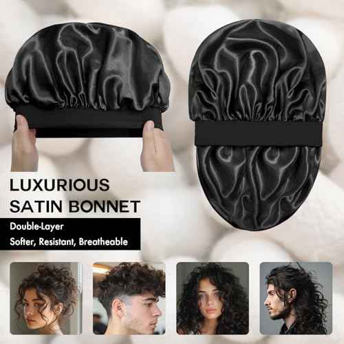 Satin Silk Bonnet for Sleeping, Double Layer Silk Sleep Cap for Men & Women, Soft Satin Lined Bonnet for Curly Hair