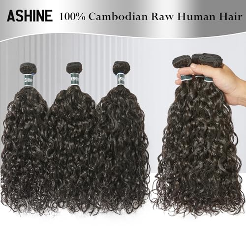 ASHINE Human Hair Bundle Deep Curly Water Wave, Unprocessed Cambodian Raw Hair 22 Inch, Flip Over Quick Weave Wet and Wave Bundles for Women Natural Black