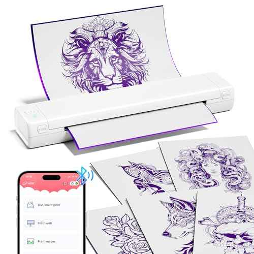 COLORWING M08F Portable Wireless Tattoo Stencil Printer, Thermal Inkless Bluetooth Tattoo Stencil Machine with 10pcs Tattoo Transfer Paper, Ideal for Tattoo Artists & Beginners - White