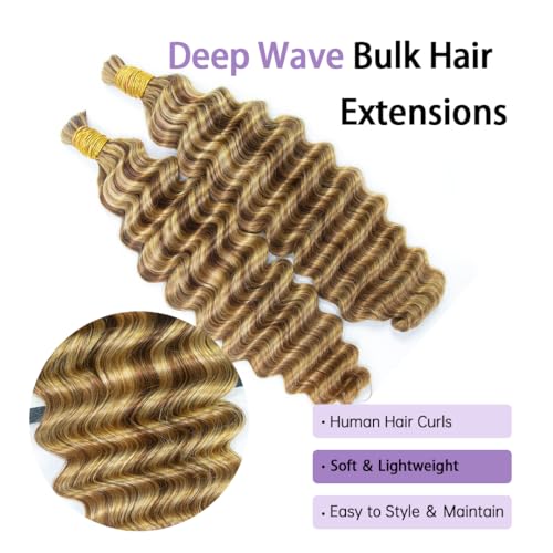 YWIGS #27/30/613 Boho Human Hair for Braiding 100G No Weft Human Hair Bundles for Boho Braids Deep Wave Boho Braiding Hair 20inch
