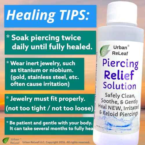 Urban ReLeaf PIERCING RELIEF Solution ! Safely Clean, Soothe & Gently Calm New, Irritated and Bumpy Piercings. 100% Natural Sea Salt, Tea Tree, Rosemary