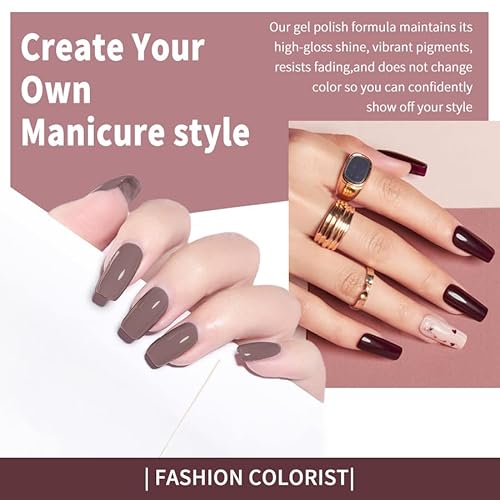 JR 9 Colors 0.5oz Brown Gel Nail Polish Set Bow Bottle Fall Design Nude Gel Polish Kit UV LED Soak Off Polish Home DIY Gift Fall Gel Polish Series