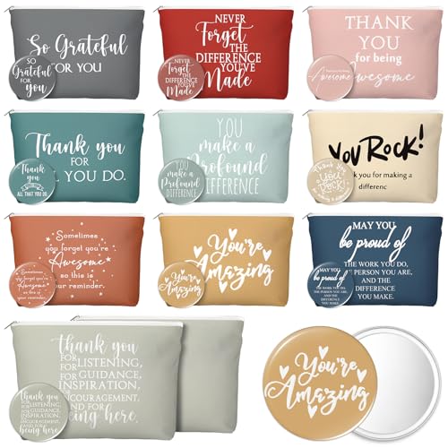 40 Pcs Employee Appreciation Gifts Inspirational Canvas Makeup Bags Compact Mirrors Bulk Cosmetic Bags Portable Mirror Thank You Gifts for Women Christmas Nurse Practitioner (Praise)
