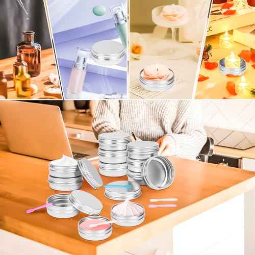 MotBach 16Pack 2oz Tin Jars, 60ml Metal Tin cans, 2Ounce Aluminum tin can jar Containers with Screw Lid for Lotion Bars, Spices, Salve, Balms, Beard Balm, Toiletries, Creams, Samples, Makeup Cosmetic