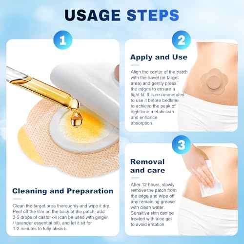 Castor Oil Patches, Castor Oil Pack Wraps Disposable Organic Cotton Self-Adhesive Pads for Belly Button, Anti Leakage Design, Breathable & Portable, No Wash -50pcs