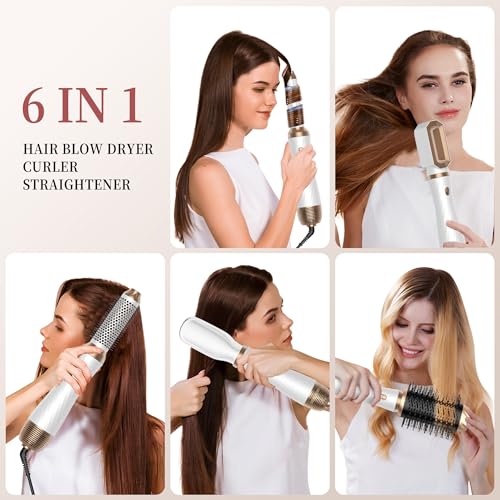 6 in 1 Hair Dryer Brush, Upgrade Detachable Blow Dryer Brush Air Styler Wrap Air Curler, Curly Twist Hot Curling Iron, Negative Ion Blow Dryer Hot Styler, Travel Hair Styling Tool