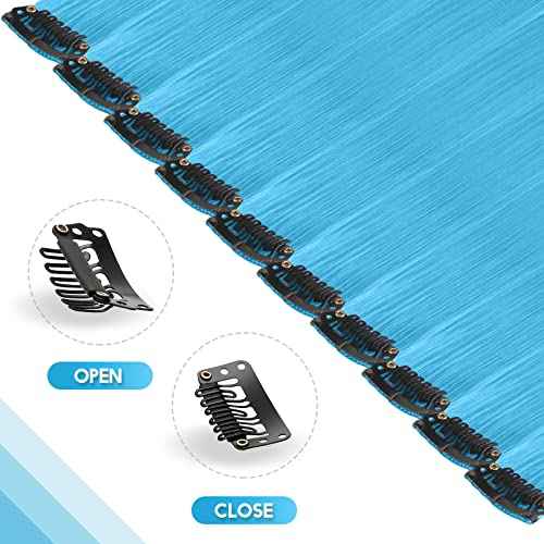 FESHFEN Colored Clip in Hair Extensions - 10 PCS Skyblue Light Blue Highlighted Hair Piece Straight Synthetic Clip in Hairpieces for Women 22 inch