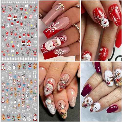 8 Sheets 3D Snowflake Nail Art Stickers Winter Christmas Nail Decals Snowflakes Stickers for Nails Xmas Winter White Snow Sparkly Nail Design Holiday Christmas New Year Nail Decoration for Women Girls