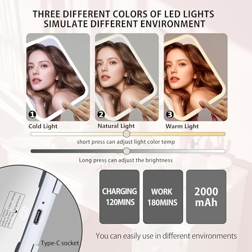 Portable Travel Makeup Bag with Mirror and Light - 3 Colors,Adjustable Brightness Spacious Cosmetic Organizer,Mermaid Shine Blue