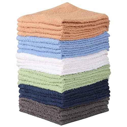 Towel and Linen Mart 100% Cotton - 24 Pack Wash Cloth Set - Flannel Face Cloths, Highly Absorbent and Soft Feel Fingertip Towels (Multi, Pack of 24)
