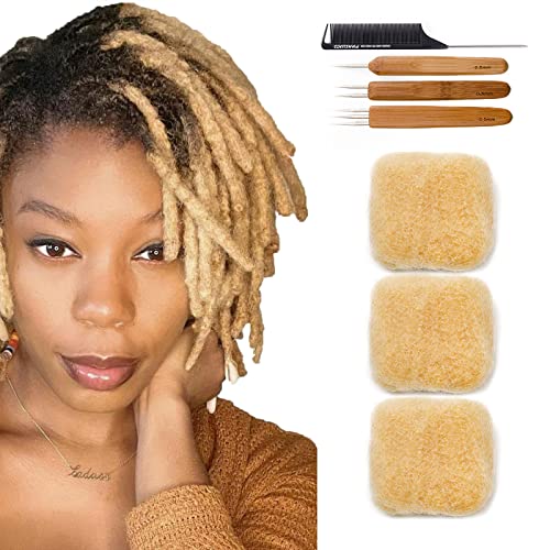 Afro Kinky Bulk Human Hair for Draedlock Extensions, Repair Locs, Twists and Braids 10 Inch Pack of 3, #613 Blonde