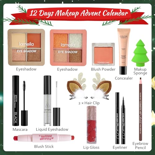 Makeup Advent Calendar 2025, 12 Days Christmas Makeup Gift Set for Women & Teens, Makeup Set Christmas Countdown Calendar, Make up Set for Girls, Holiday Surprise Make Up Kit for Women Full Kit