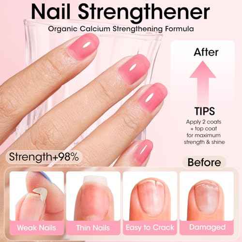 GELLEN 4?in?1 Clear Nail Polish Base Coat Sheer Tinted Red, Ridge Filler, Nail Strengthener & Concealer, Calcium Formula Strengthen Nails, Natural Color Enhance Natural Look, HEMA Free, Anti Yellow
