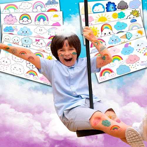 Generic 96 PCS Cute Cloud Temporary Tattoo Stickers Theme Pastel Rainbow Birthday Party Decorations Supplies Decor Favors Gifts for Boys Girls School Classroom Prizes Rewards
