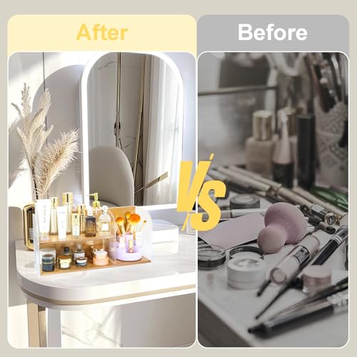 2-Tier Acrylic Makeup Organizer & Skincare Storage Cabinet Countertop Bamboo Desktop Organizer for Cosmetics, Skincare, and Essentials -Brown