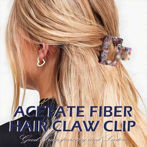 2 Pcs Small Hair Clips Acrylic Claw Clips for Thin Hair Cute French Design Hair Clips for Women, Colorful & White Shell