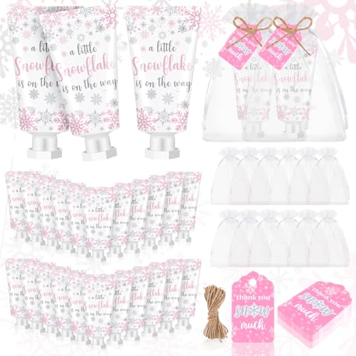 48 Sets Baby Shower Hand Cream Party Favors for Guests Christmas Hand Cream Gift Bulk Travel Size Lotion Set for Wedding Christmas(Snowflake)