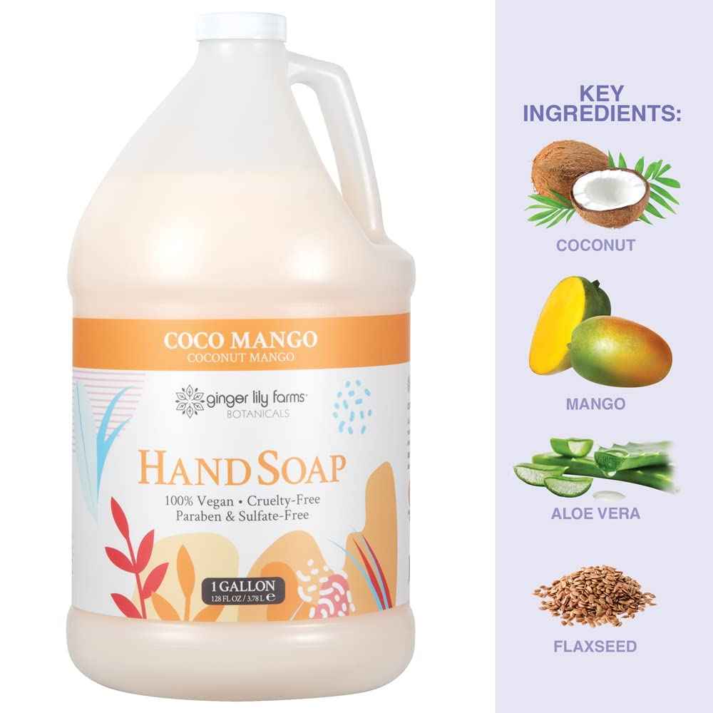 Ginger Lily Farms Botanicals All-Purpose Liquid Hand Soap Refill, Coco Mango, 100% Vegan & Cruelty-Free, Coconut Mango Scent, 1 Gallon (Pack of 4)