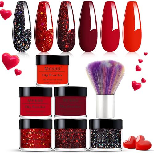 6 Colors Dip Powder Set, Red Black Holographic Glitter Christmas Dipping Powder Color Set, Glossy Nail Art Manicure DIY Salon Home Gift for Ladies (YYSDDPS-No.11-6pcs)
