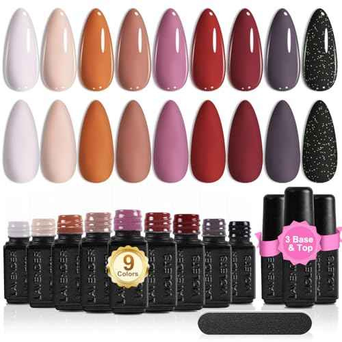 Lavender Violets 13pcs Gel Nail Polish Set ? 9 Gray Brown Skin Tone Neutral Beige Khaki Gel Polish Fall Winter Collection Christmas Nail Art Manicure DIY for Home Salon C600B