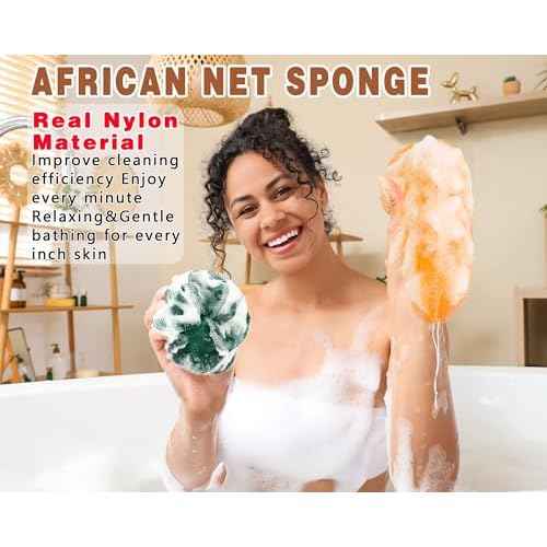 2 Pack African Net Sponge Exfoliating Scrubber Bath Sponge for Daily Use