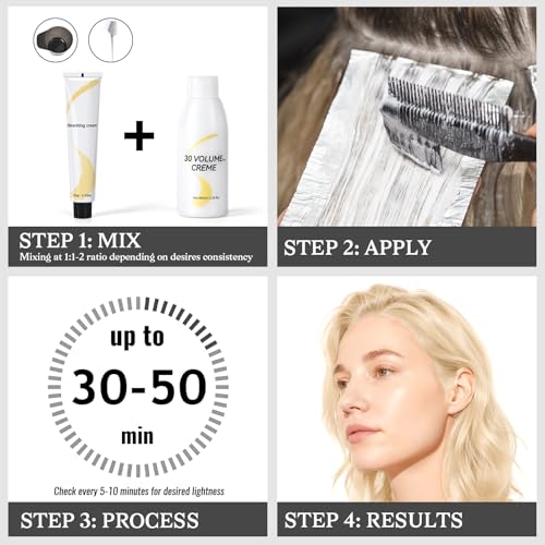 Hair Bleach Kit,High Performance Up to 8 Levels of Lift for Hair Highlights & Lightening,Complete kit with Tint Bowl,Brush,Gloves & Cap,Hair Mask.