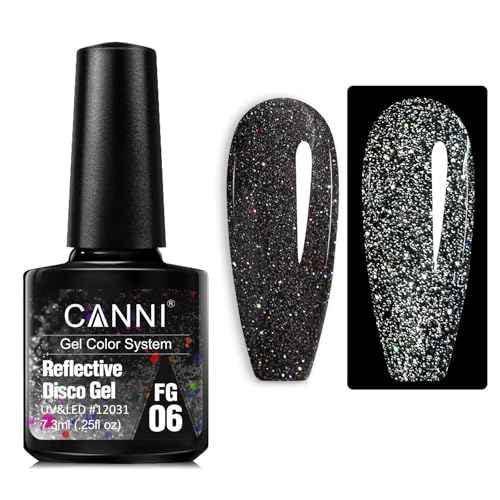 CANNI Black Glitter Gel Polish ? Reflective, Sparkly & Shimmery UV/LED Soak-Off Gel Nail Polish, DIY Manicure, Salon-Quality, Disco Shine for Women & Girls