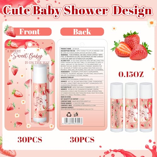 30 Pack Christmas Sweet Strawberry Baby Shower Games Prizes Party Gifts Bulk Lip Balms Favors for Winners Adults Guests Gender Reveal Favors Decorations Baby Shower Souvenirs Stocking Stuffers
