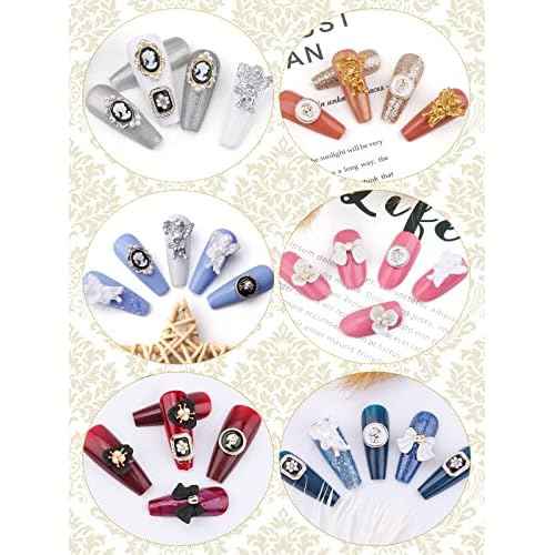 32PCS Nail Art Rhinestone, Lorvain 3D AB Nail Diamonds Relief Style Nail Art Rhinestones Metal Alloy Gold Flower Nail Charms Mix Size Nail Accessories for Women Girls Nail DIY Decoration Design