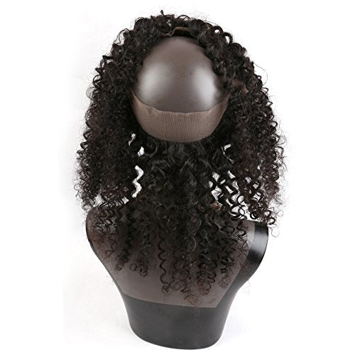 Upscale Human Hair Celebrity Deep Curly 360 Lace Frontal Closure, Pre Plucked Natural Hairline with Baby Hair (18¡± Natural Black) by Bella Hair