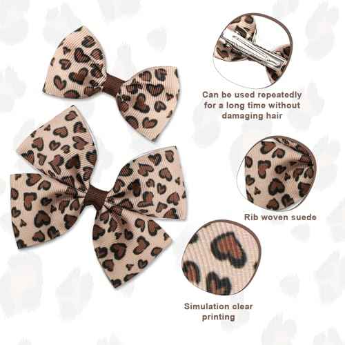 4pcs Leopard Bow Hair Clips, Cheetah Print Bowknot Hair Clip Korean Style Alligator Clip Barrettes Hairpins for Girls Women Kids Hair Accessories