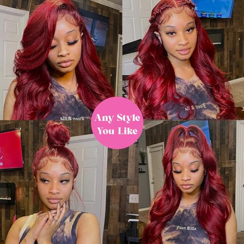 Burgundy Lace Front Wigs 13x4 HD Transparent Body Wave Lace Front Wigs Pre Plucked 180% Density Glueless Wine Red Wigs for Women (26)