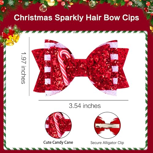 Christmas Candy Cane Hair Bows for Girls, Beleki Gliter Hair Clips Handmade Metal Alligator Clip Candy Cane Hair Accessory for XMAS Christmas Stocking Stuffers - Red