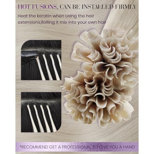 LaaVoo Blonde U Tip Hair Extensions Human Hair Platinum Blonde K Tip Hair Extensions Real Human Hair 24 inch Long Straight Remy Utip Hair Extensions Keratin Hair Extensions 50g/50s