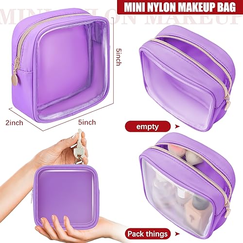 Hushee 4 Pcs Clear Nylon Makeup Bag for Women Gifts Preppy Cosmetic Bag PVC Travel Toiletry Zipper Pouch Waterproof Storage Organizer Pouch for Women(Mini)
