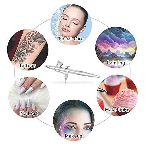 Pinkiou Airbrush Gun Mini Makeup Air Brush Spary Gun 0.4mm Needle and Nozzle For Make up Face Eyebrow Nail Temporary Tattoo (single gun)