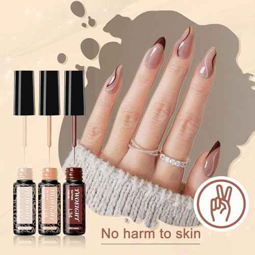TWOEIGHT Gel Nail Polish Liner Nail Art 12 Colors 8ml UV Lamp Soak-off Polishes Pigmented Autumn Winter Brown Wine Red Collection Thin Brush in Bottle Manicure DIY at Home Salon