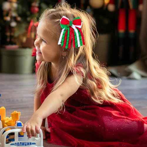 Christmas Hair Bows for Girls ? Curly Ribbon Christmas Hair Clips Handmade Cheer Bows Non-slip Alligator Clips Xmas Hair Accessories for Christmas Party & Kids Gifts