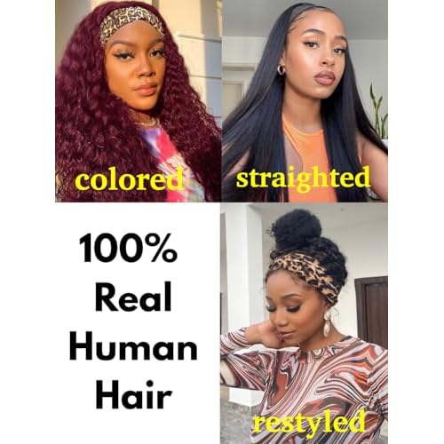 Water Wave Headband Wig Human Hair 220 Density Upgrade Curly Drawstring Headband Wigs Human Hair Wear and Go Glueless Wigs for Black Women 22inch None Lace Front Wigs Natural Color