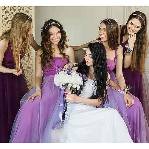 Jaciya 4-Piece Silver Bridal Headbands - Purple Crystal Rhinestone Bling Headbands for Women's Hair - Wedding Hair Accessories