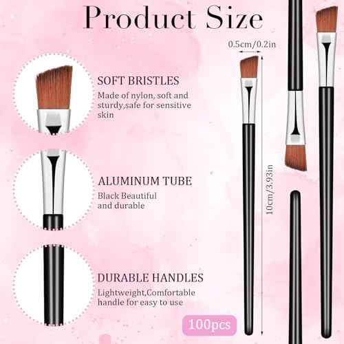 100 PCS Angled Eyebrow Brushes, Fine Angled Eyeliner Brush, Disposable Eyebrow Tint Brush, Eye Shadow Applicator Sticks Eye Brow Concealer Brushes for Beauty Cosmetic Make up Tool
