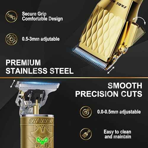 FADEKING¢ç Professional Hair Clippers & Beard Trimmer Set for Men ? Cordless Barber Clippers with LCD Display, Precision Trimmer & Travel Case ? Gifts for Men Husband Father (Gold + Bronze)