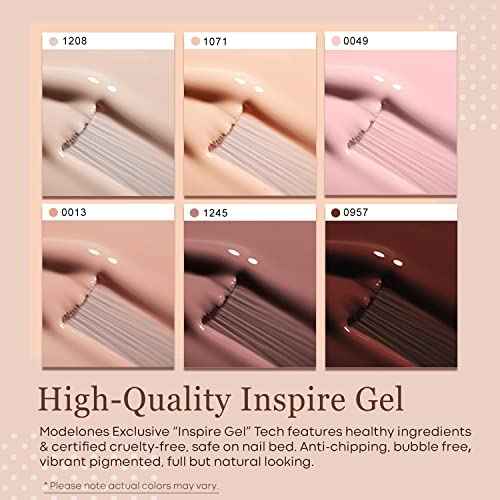 modelones Gel Nail Polish Kit -6 Colors Nude Pink Gel Polish Set Skin Tones Neutral Brown Soak Off Gel Nail Kit Manicure DIY Nail Art Salon Home Gift