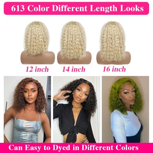 613 13x6 Lace Front Wigs Human Hair Blonde Bob Human Hair Wigs Short Curly Bob Wigs for Black Woman Glueless 613 Frontal Wigs Pre Plucked With Baby Hair 180% Density (10 Inch)