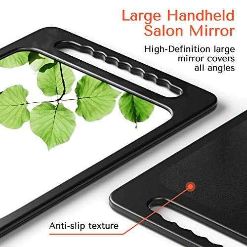 TASALON Unbreakable Hand Mirror with Double Handle - Large Handheld Barber Design for Hair and Beauty Salon - Durable Hand Held for Barbershop - Lightweight Haircut Mirror with Double Handgrip