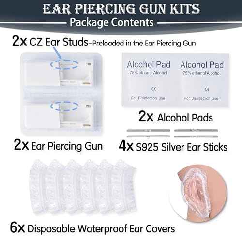 Ear Piercing Kit, Anzero 2 Pcs Disposable Ear Piercing Gun with Preloaded Ear Stud, at Home Self Ear Piercing Gun Kit - 5MM Earrings Stud