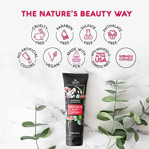 Nature's Beauty Elderberry Eucalyptus Stress Relief Body Lotion Multi-Pack - Lightweight, Non-Greasy Restore Moisturizer, Made w/Shea Butter, Avocado Oil and Sweet Almond Oil, 8 oz (2 Pack)