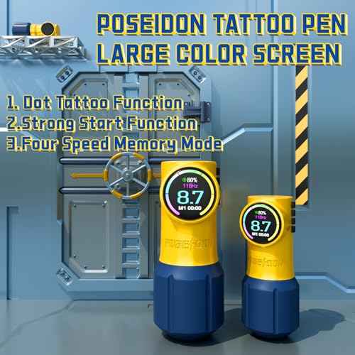 POSEIDON Tattoo Kit, Tattoo Pen Kit, Wireless Rotary Tattoo Gun Kit, LED Color Screen Tattoo Machine Kit with 20 Pcs Tattoo Cartridge Needles and 12 Tattoo Inks, Tattoo Supplies for Beginners