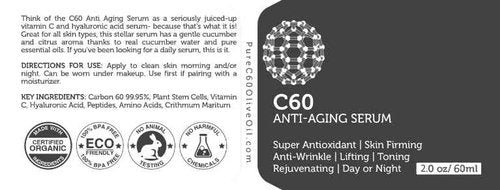 C60 Anti-Aging Face Serum 60ml with Hyaluronic Acid, Plant Stem Cells, Peptides, Vitamins B + C & Anti Aging Wrinkle Complexes for Men & Women Made with Organic Ingredients